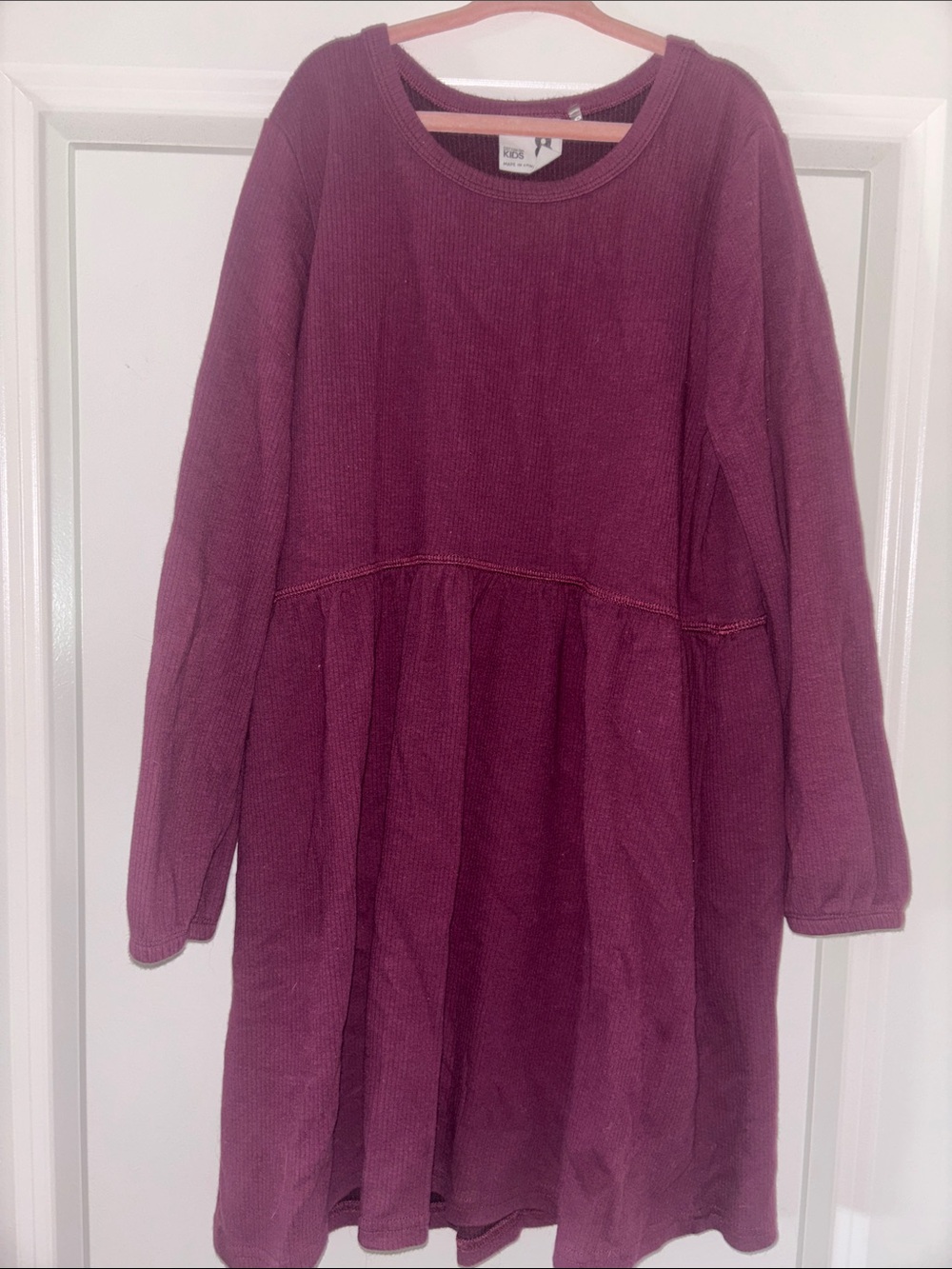 Girls Long-Sleeve Burgundy Peplum Dress